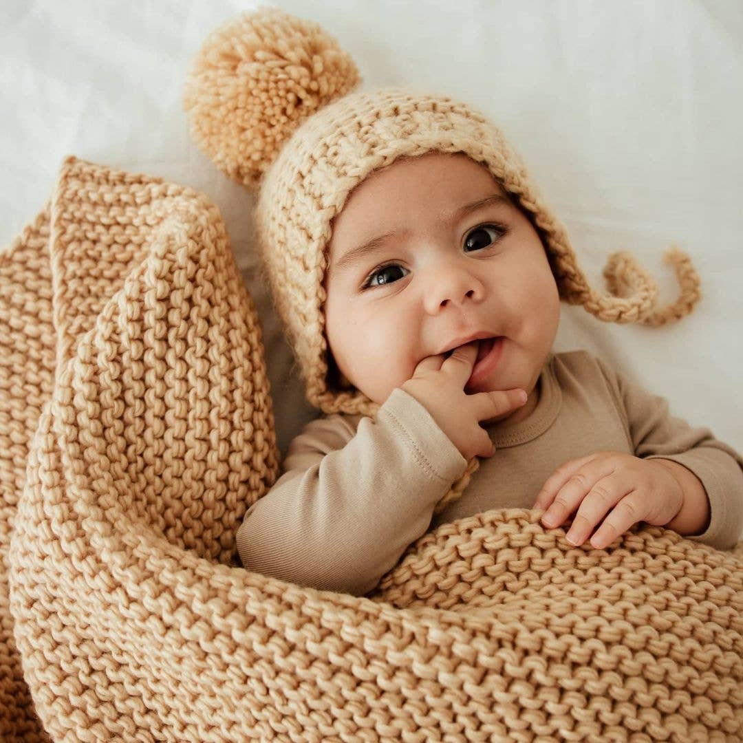 Latte Garter Stitch Knit Bonnet Baby & Kids
