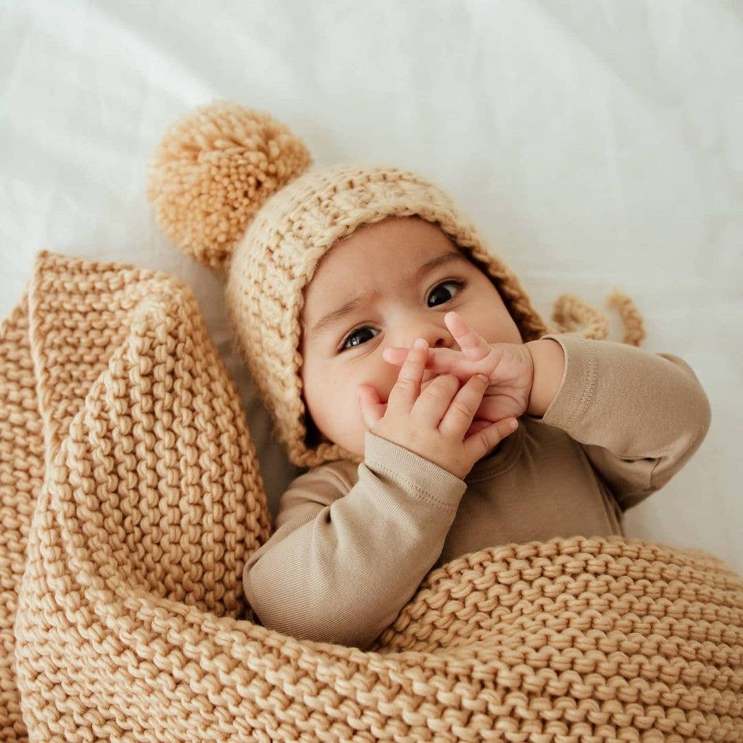 Latte Garter Stitch Knit Bonnet Baby & Kids