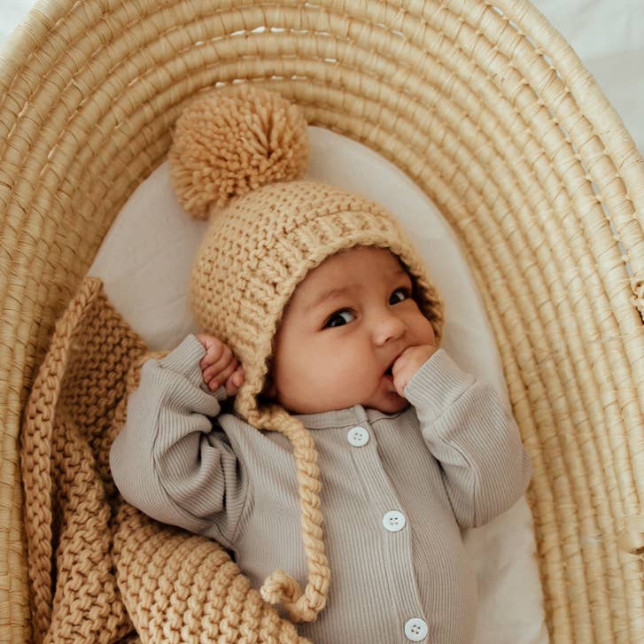 Latte Garter Stitch Knit Bonnet Baby & Kids