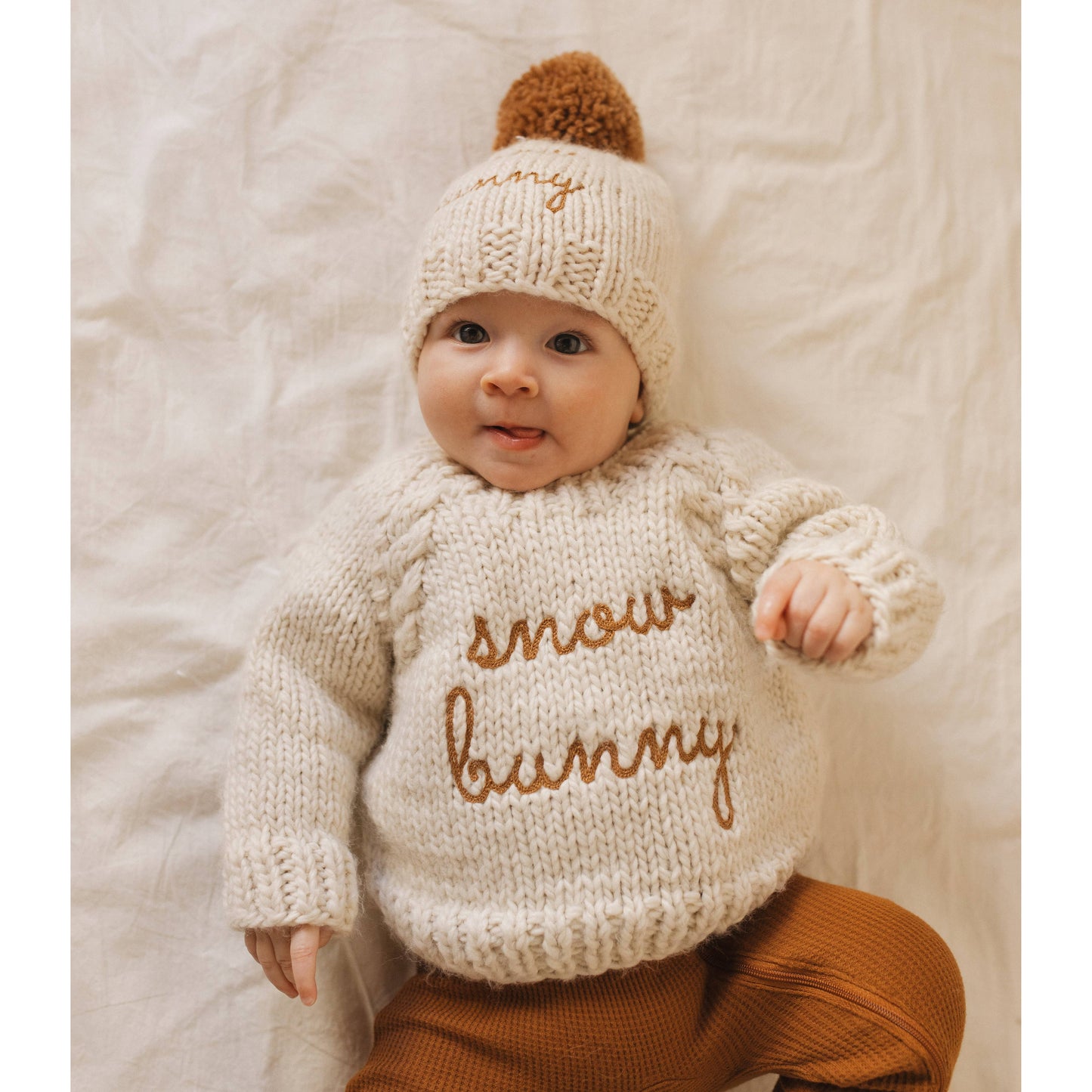 Snow Bunny Pecan Beanie Hat for Baby & Kids