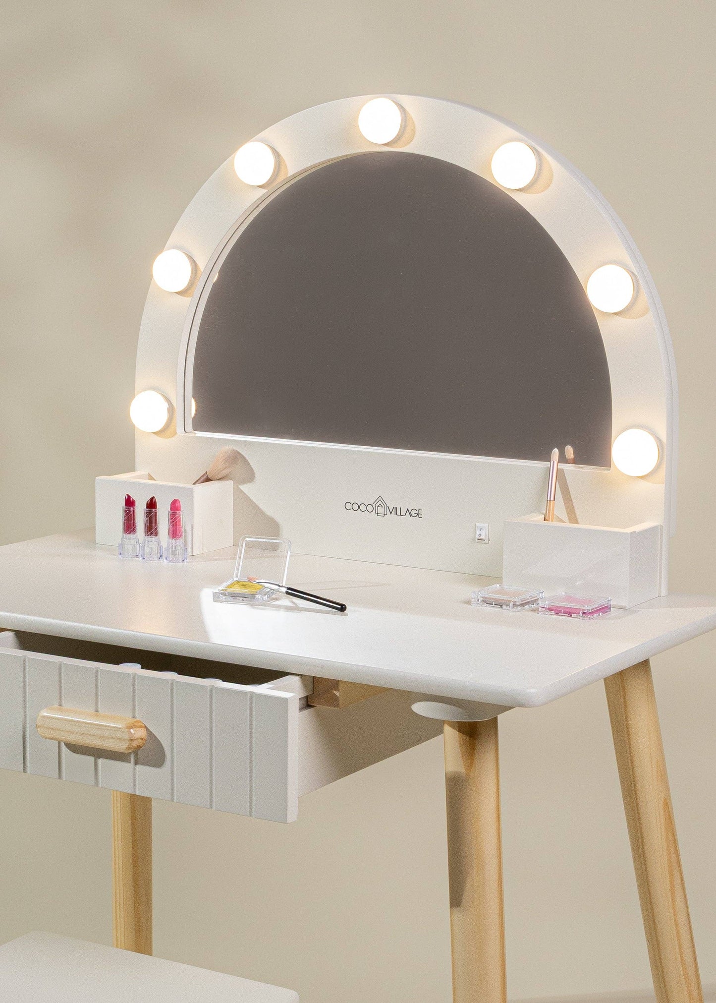 Wooden Play Vanity with Lighted Mirror & stool