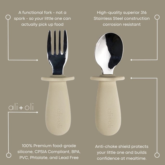 Spoon & Fork Learning Set for Toddlers (6m+) - Khaki