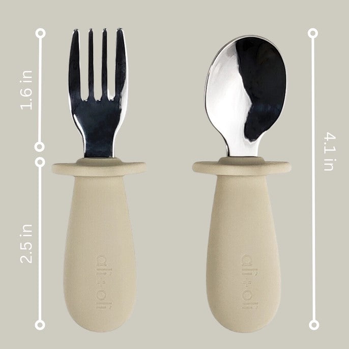 Spoon & Fork Learning Set for Toddlers (6m+) - Khaki
