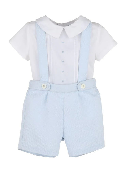 Boys Blue Suspender Shorts Set with Shirt