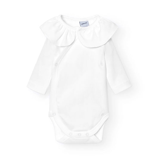 Ruffle Neck Crossover Baby Bodysuit - White