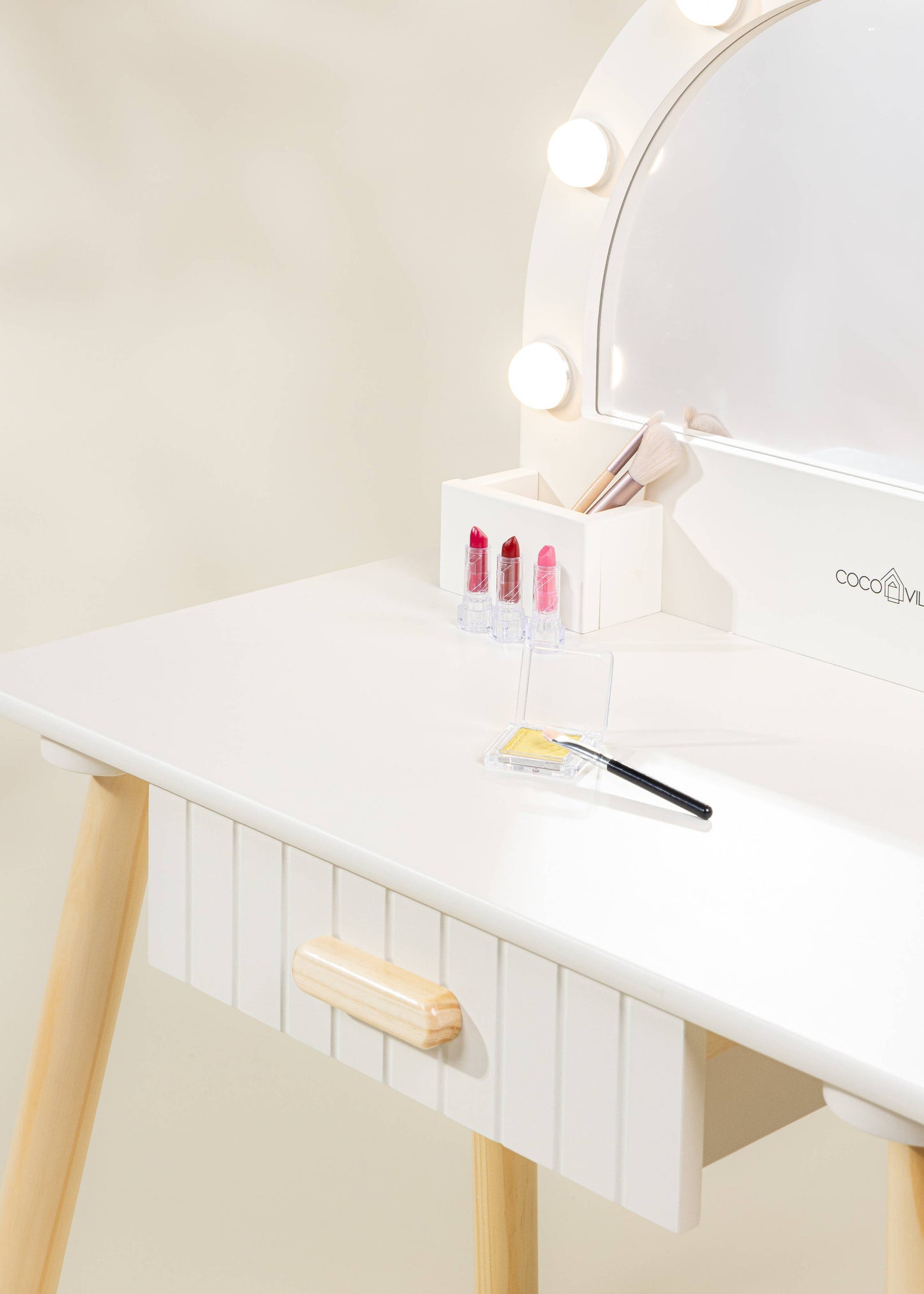 Wooden Play Vanity with Lighted Mirror & stool