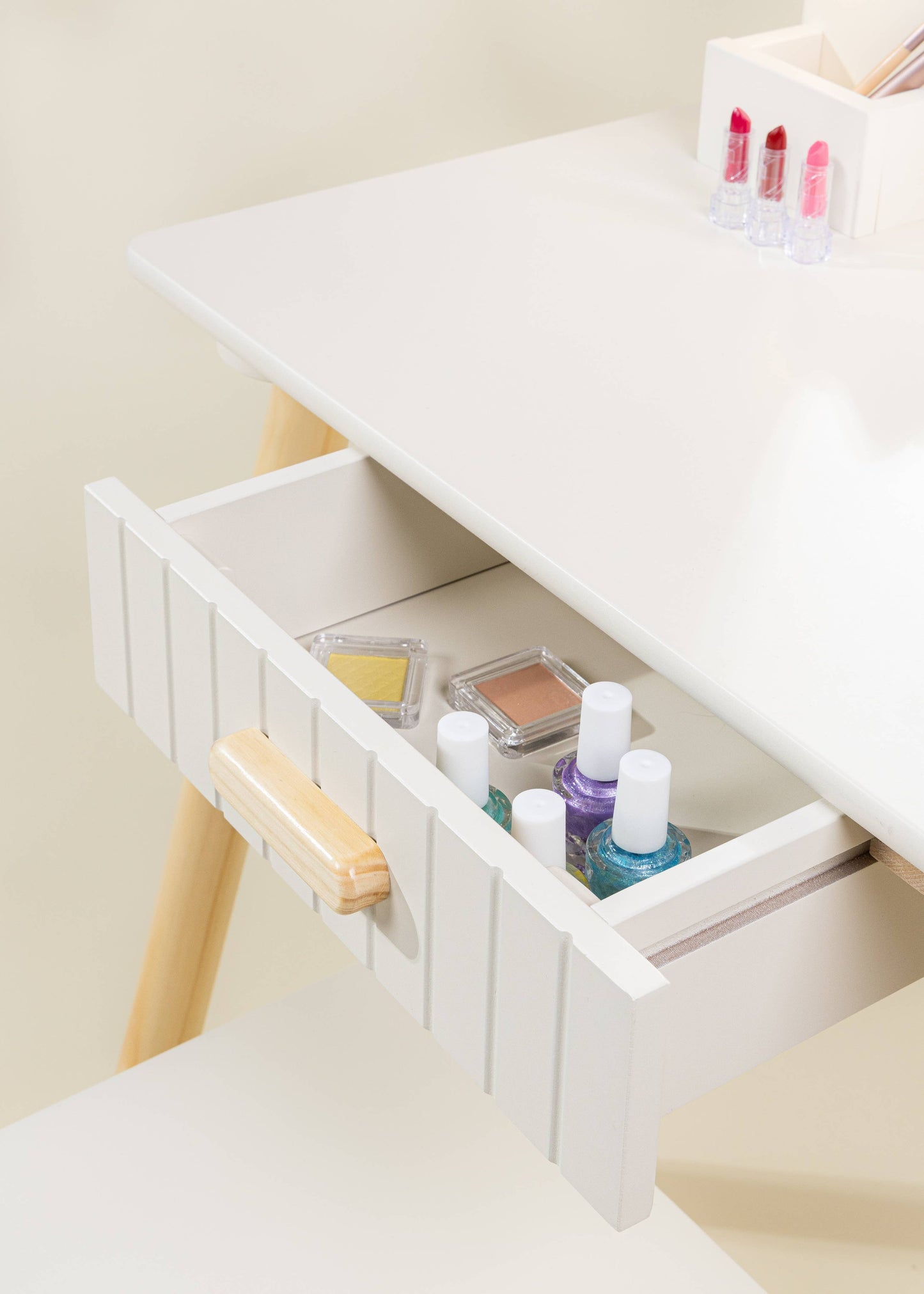 Wooden Play Vanity with Lighted Mirror & stool
