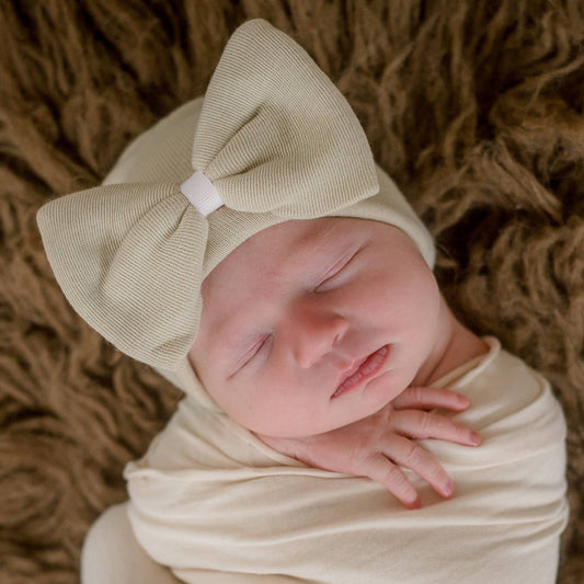 Oatmeal Bow with White, Oatmeal or Pink Ribbon Center