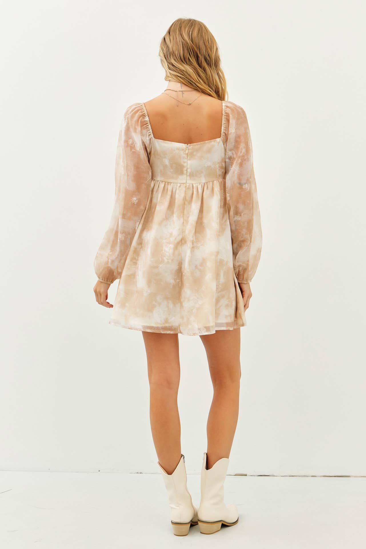 ROMANTIC SHEER FLORAL PLEATED BABYDOLL DRESS