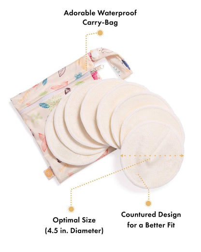 Washable organic Bamboo Nursing Pads (10-Count) in bag: Neutral