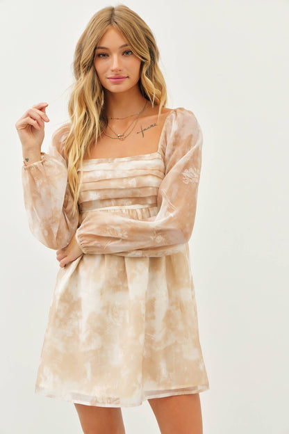 ROMANTIC SHEER FLORAL PLEATED BABYDOLL DRESS