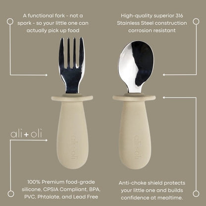 Ali+Oli Spoon & Fork Learning Set for Toddlers (6m+) - Khaki