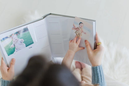 Baby Photo Album with Guided Journal Pages, Gray Polka Dots