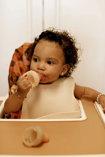 Silicone Baby Bib Roll Up & Stay Closed - Sand