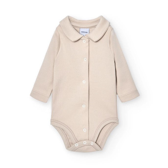 V-Neck Open Front Baby Bodysuit - Beige