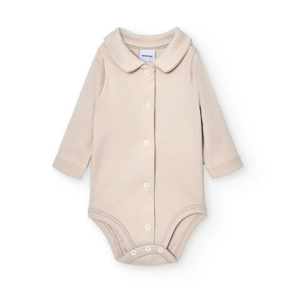 V-Neck Open Front Baby Bodysuit - Beige