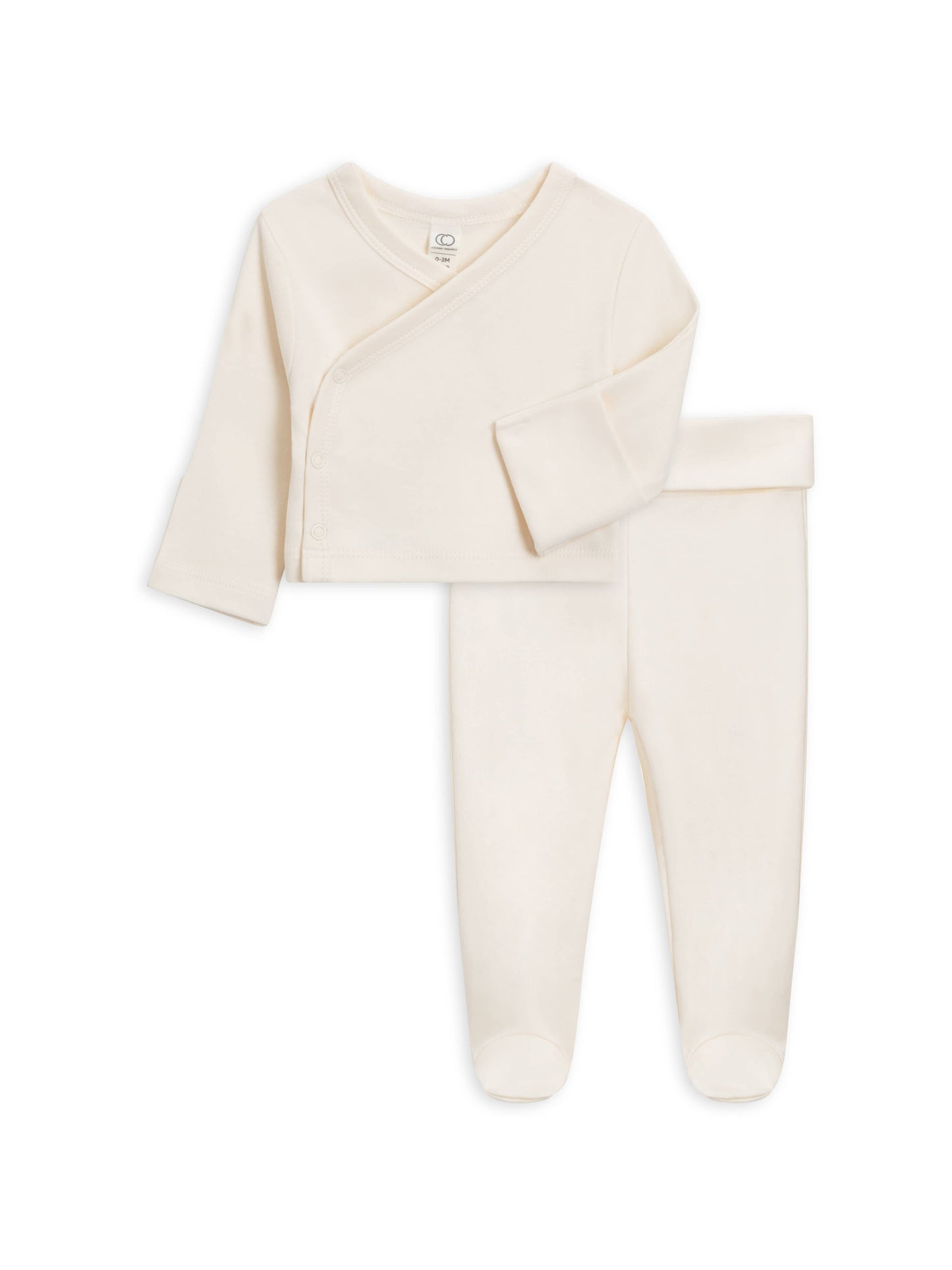 Organic Baby Kimono Wrap Top and Footed Pant Set - Ivory